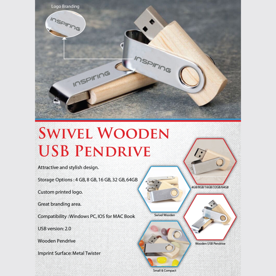 Metal Swivel Wooden Pendrive