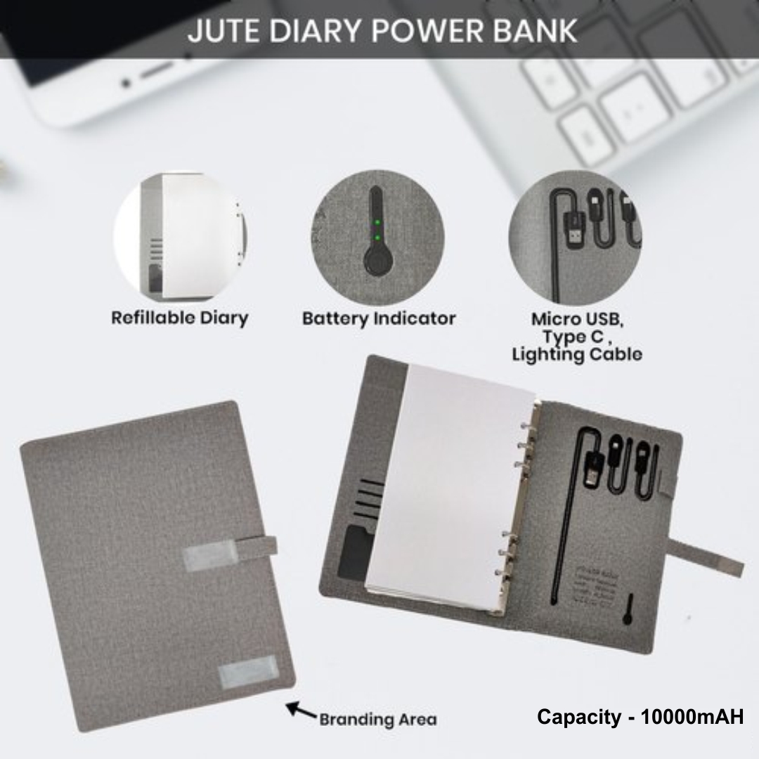 Jute Power Bank Diary 10000mAH